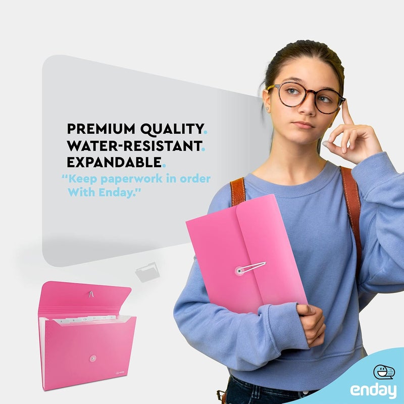 Enday Accordion File Organizer Pink, 7 Pocket Expanding File and Cover Folder with Labels, Plastic Portable Desktop Letter A4 Paper, Also Available in Red, Purple, Green, Blue, Grey, 1 Pc – by - Image 2
